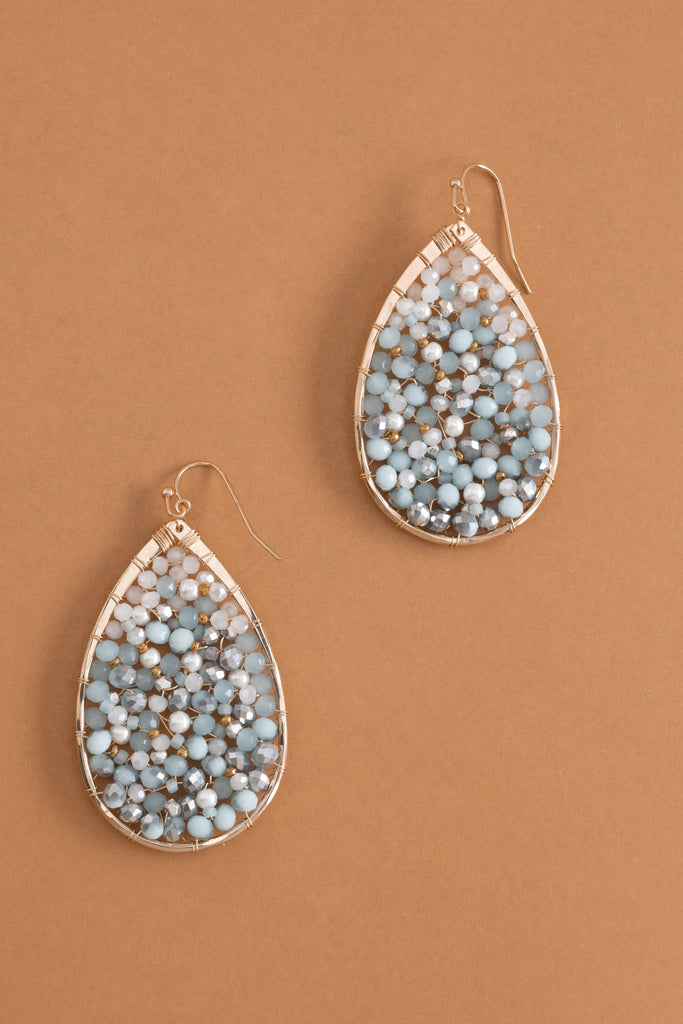 Light Blue Beaded Teardrop Earrings - Nakamol