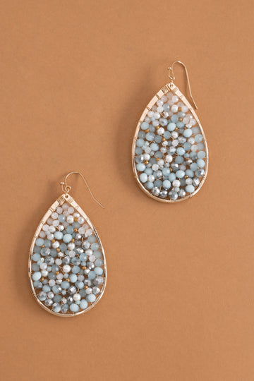 Light Blue Beaded Teardrop Earrings - Nakamol