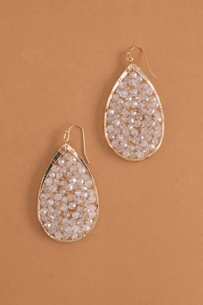 Clear Crystal Beaded Teardrop Earrings - Nakamol