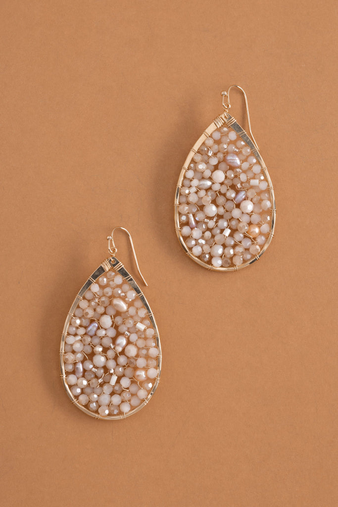 Creme Beaded Teardrop Earrings - Nakamol