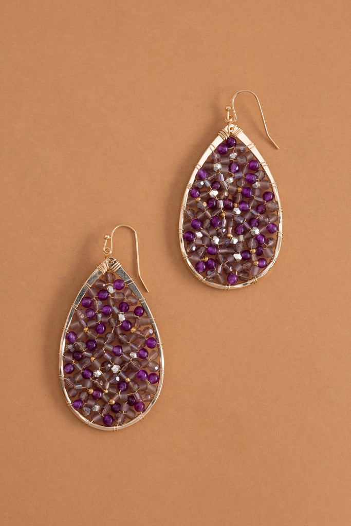 Purple Beaded Teardrop Earrings - Nakamol