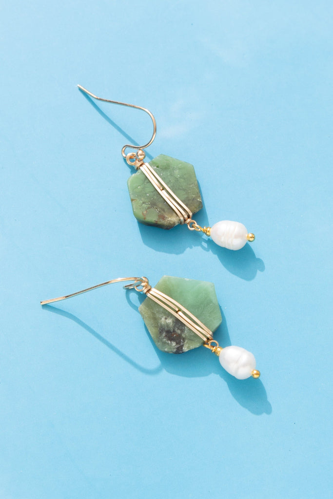 Shades of Teal Geometric Drop Earrings - Nakamol