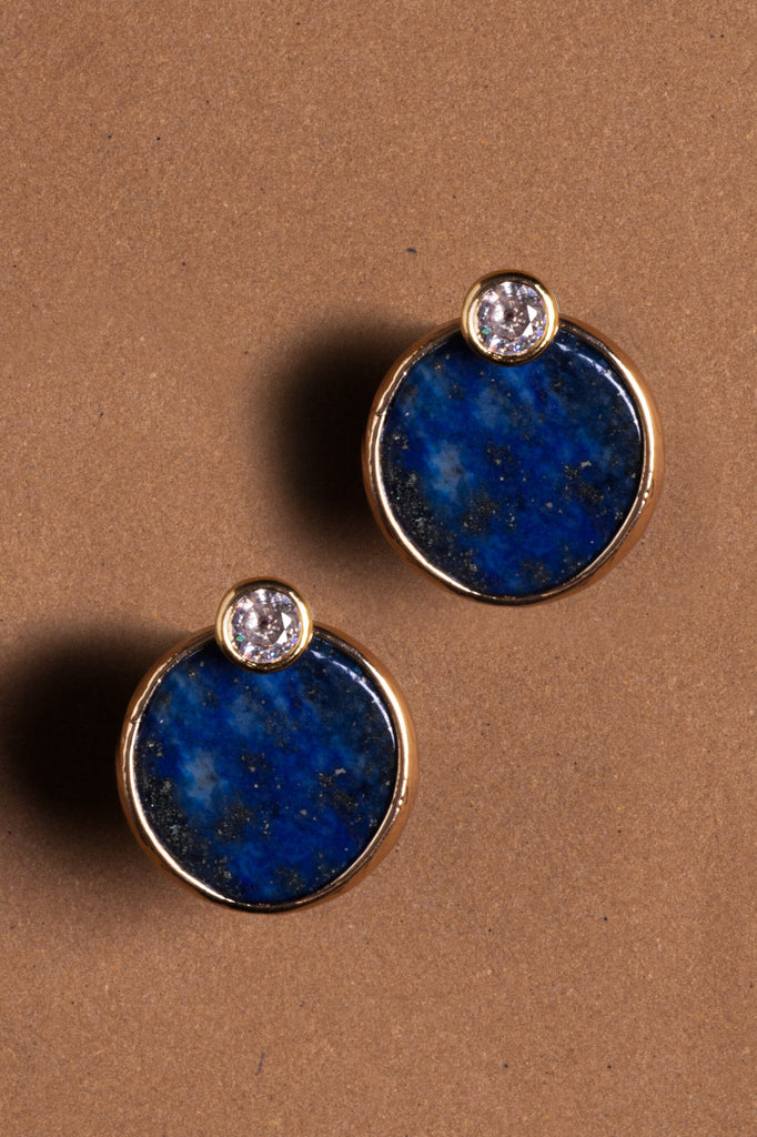 Gold-rimmed Blue Coin Earrings - Nakamol