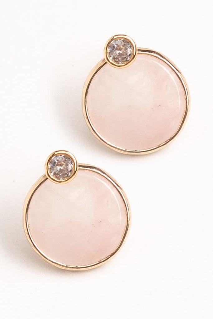 Gold Bezel Rose Quartz Stud Earrings - Nakamol