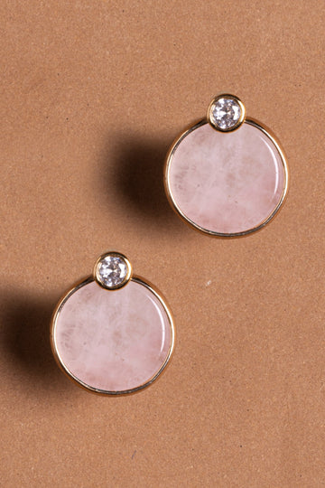 Gold Bezel Rose Quartz Stud Earrings - Nakamol