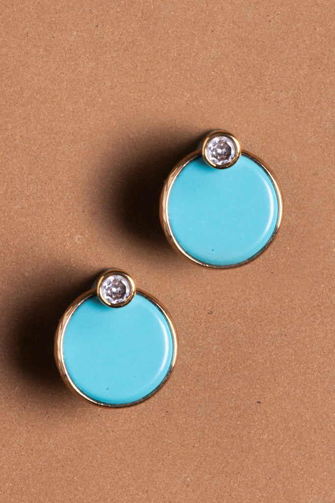 Gold Bezel Turquoise Stud Earrings - Nakamol