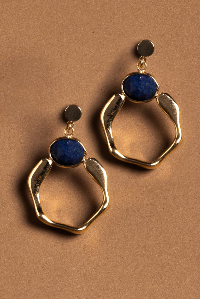 Hexagon Blue Stone Earrings - Nakamol