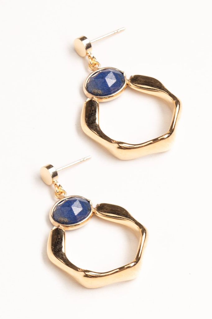 Hexagon Blue Stone Earrings - Nakamol