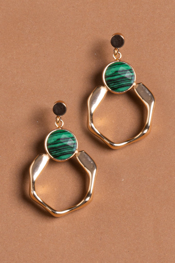 Geometric Green Gold Earrings - Nakamol
