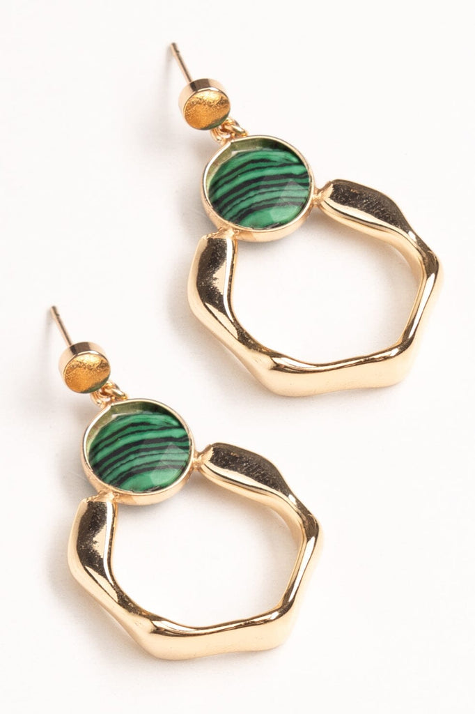 Geometric Green Gold Earrings - Nakamol