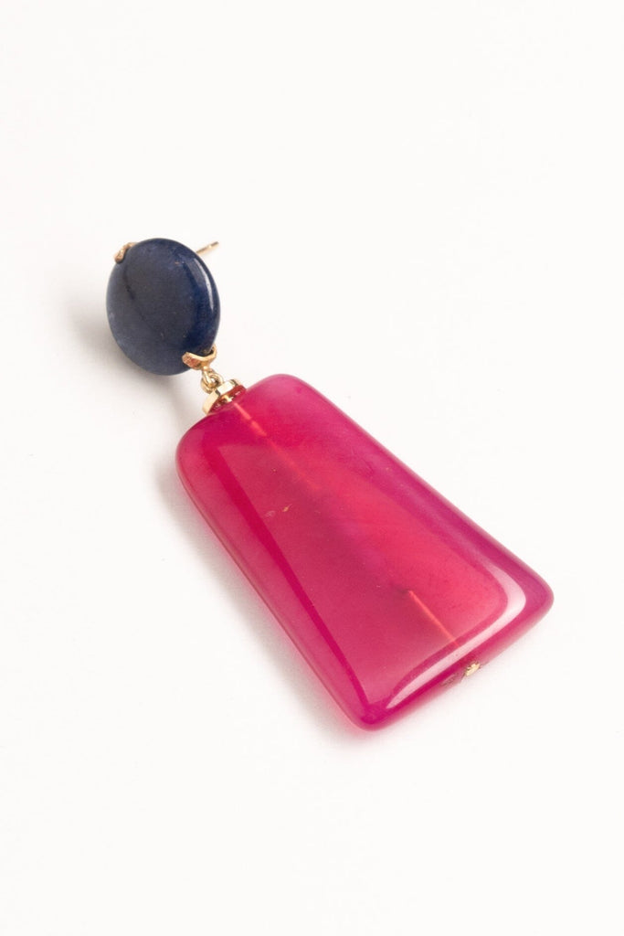 Geometric Fuschia Blue Drop Earrings - Nakamol