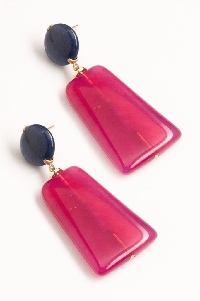 Geometric Fuschia Blue Drop Earrings - Nakamol