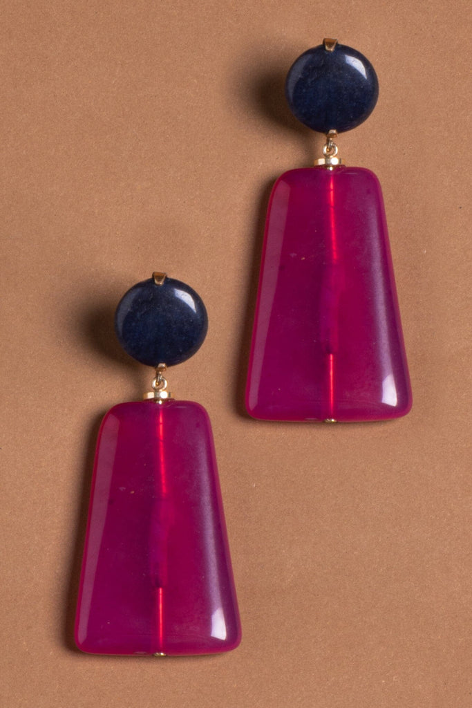 Geometric Fuschia Blue Drop Earrings - Nakamol