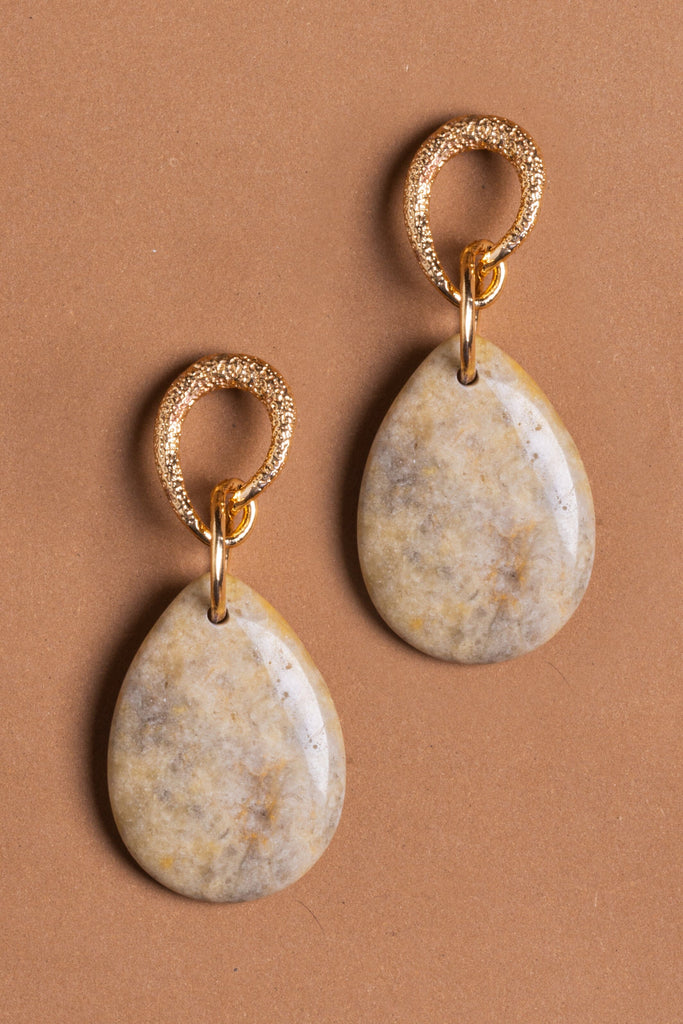 Creme Marbled Stone Drop Earrings - Nakamol