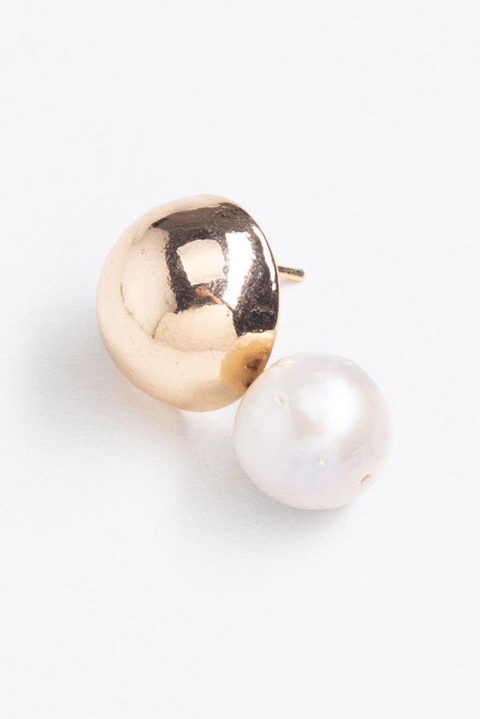 White Pearl Gold Drop Stud Earrings - Nakamol