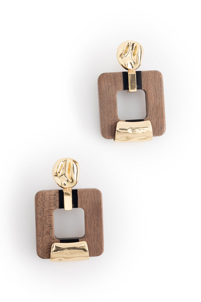 Brown Gold Square Earrings - Nakamol