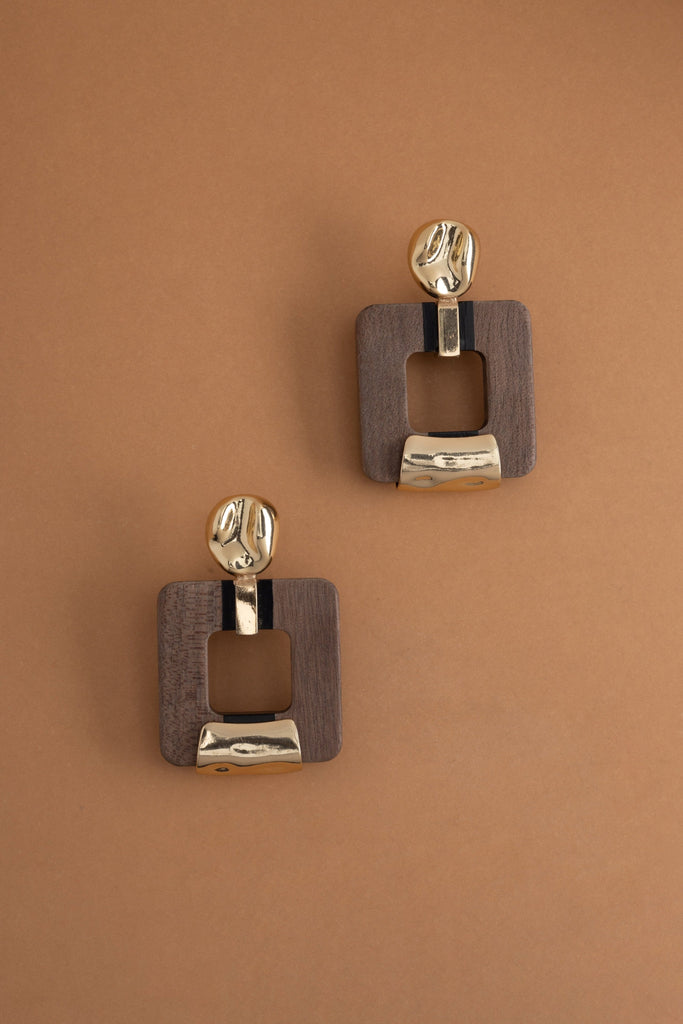 Brown Gold Square Earrings - Nakamol