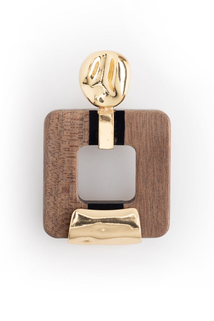 Brown Gold Square Earrings - Nakamol
