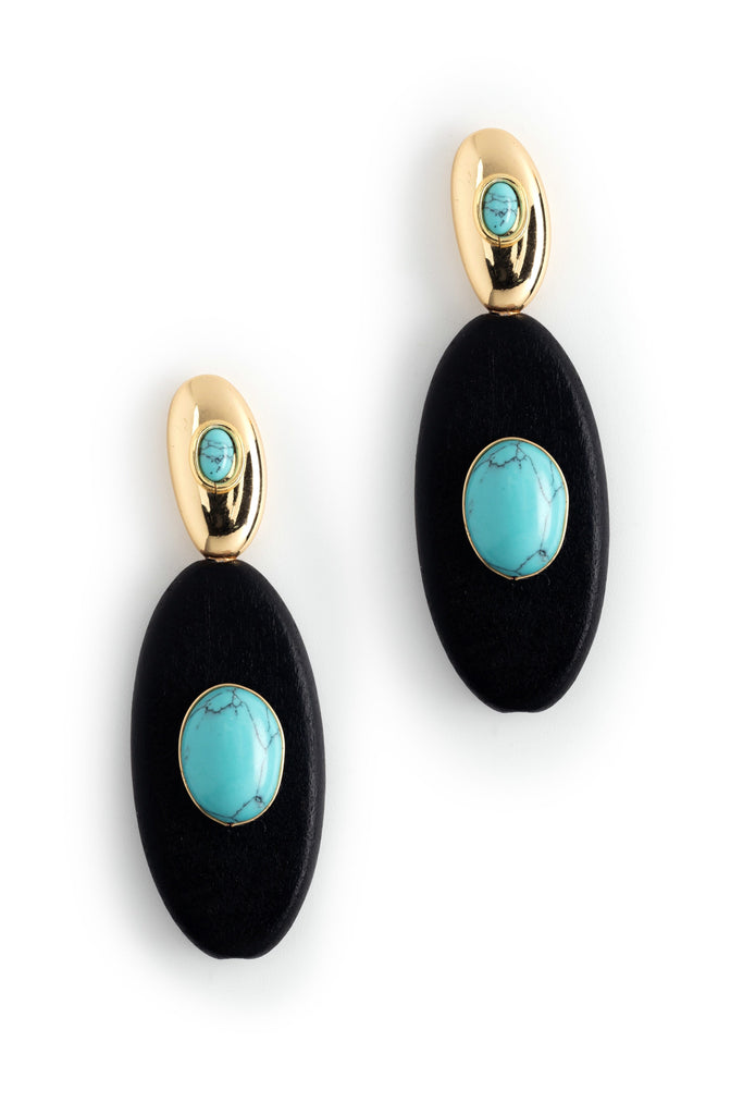 Turquoise Drop Elongated Black Earrings - Nakamol