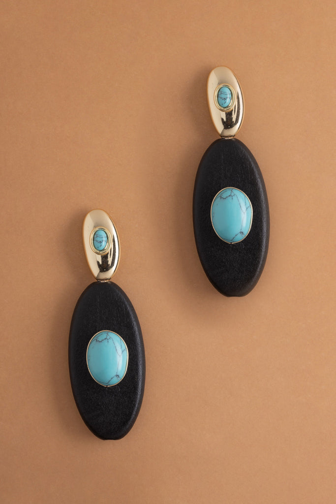 Turquoise Drop Elongated Black Earrings - Nakamol