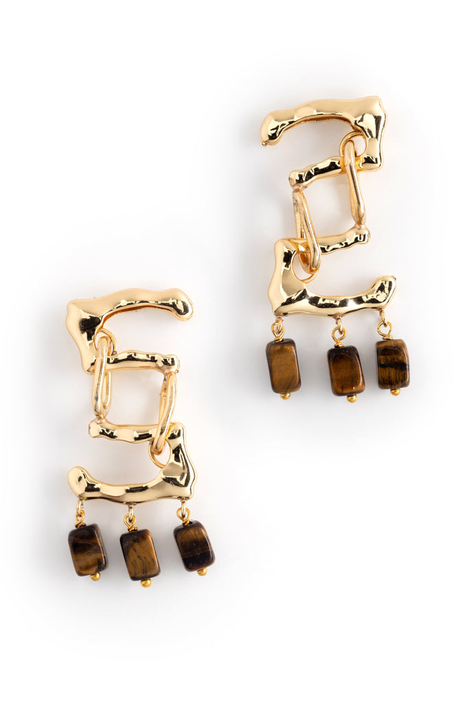 Aztec Gold Tiger Eye Earrings - Nakamol