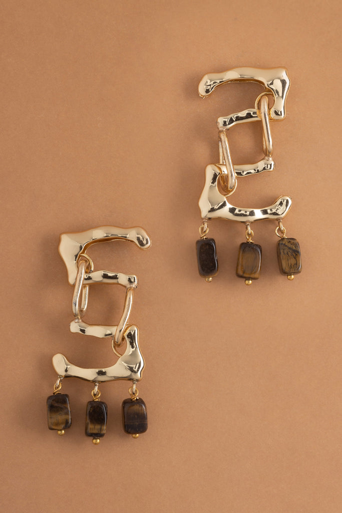 Aztec Gold Tiger Eye Earrings - Nakamol