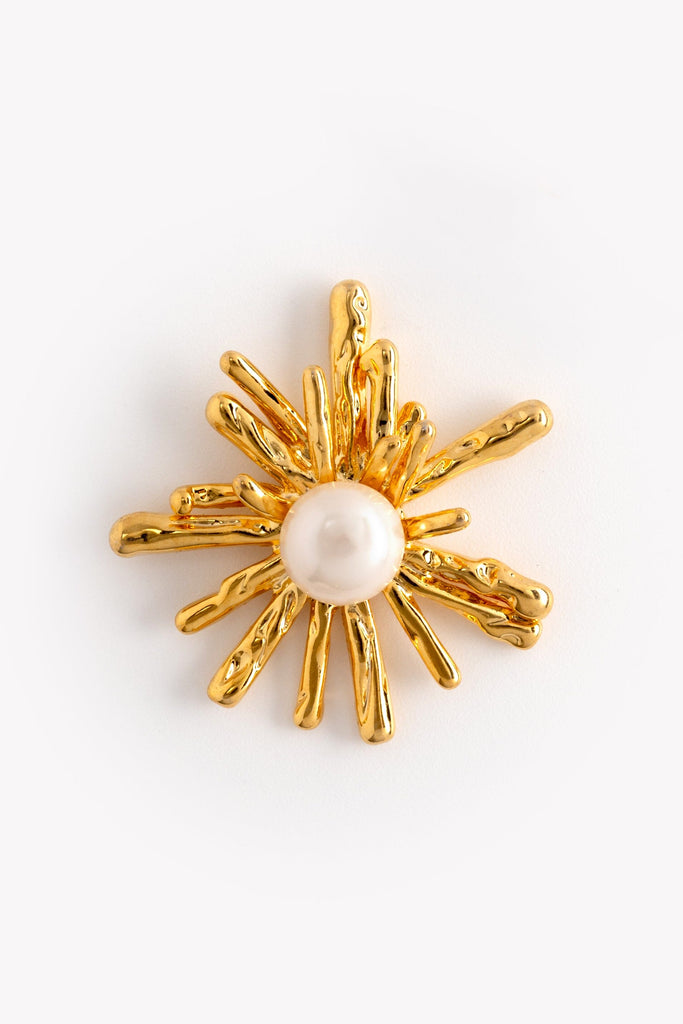 White Pearl Starburst Gold Earrings - Nakamol
