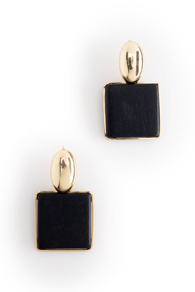 Black Square Drop Earrings - Nakamol