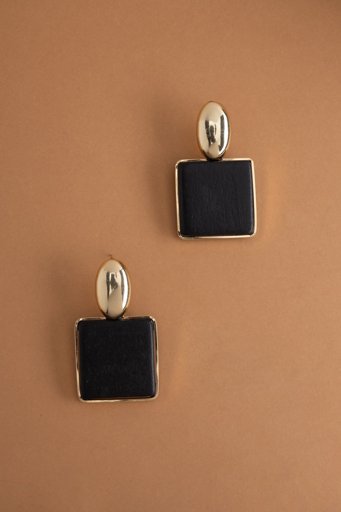 Black Square Drop Earrings - Nakamol