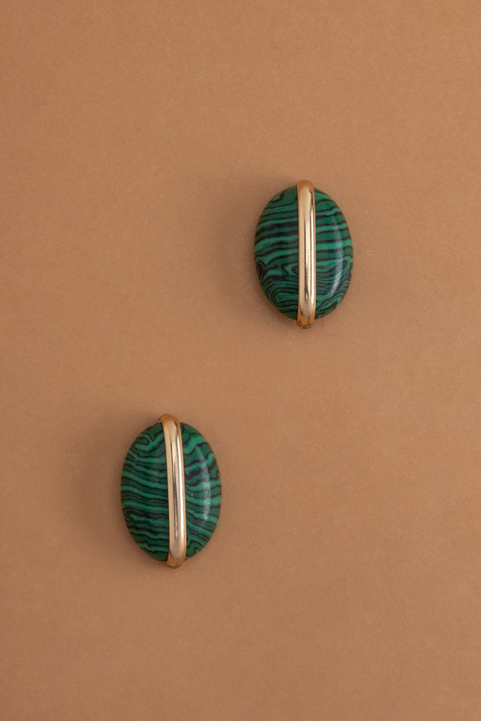 Malachite Gold Bean Earrings - Nakamol