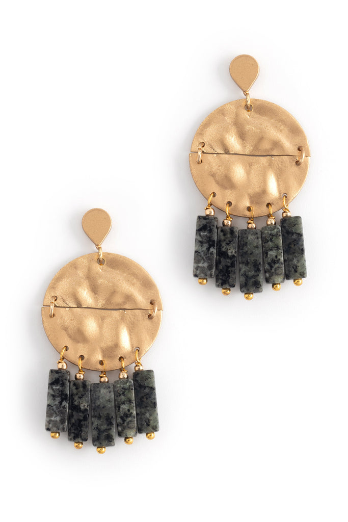 Amazonite Hammered Gold Coin Earrings - Nakamol
