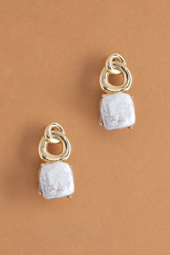 Square White Pearl Drop Earrings - Nakamol
