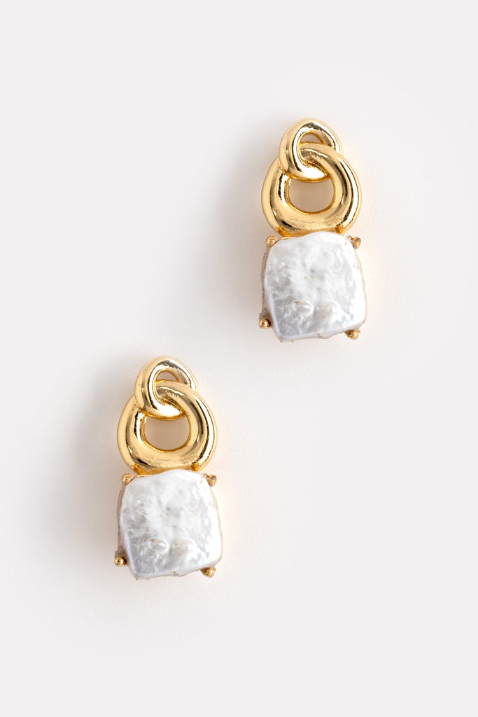 Square White Pearl Drop Earrings - Nakamol