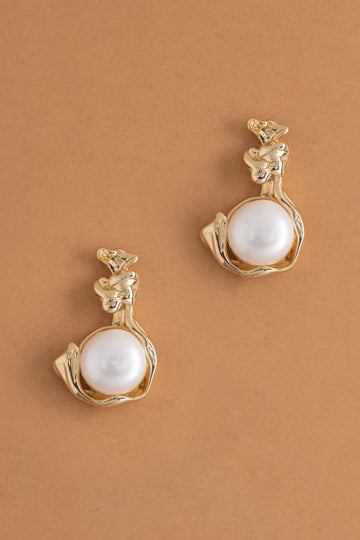 White Pearl Gold Cradle Earrings - Nakamol