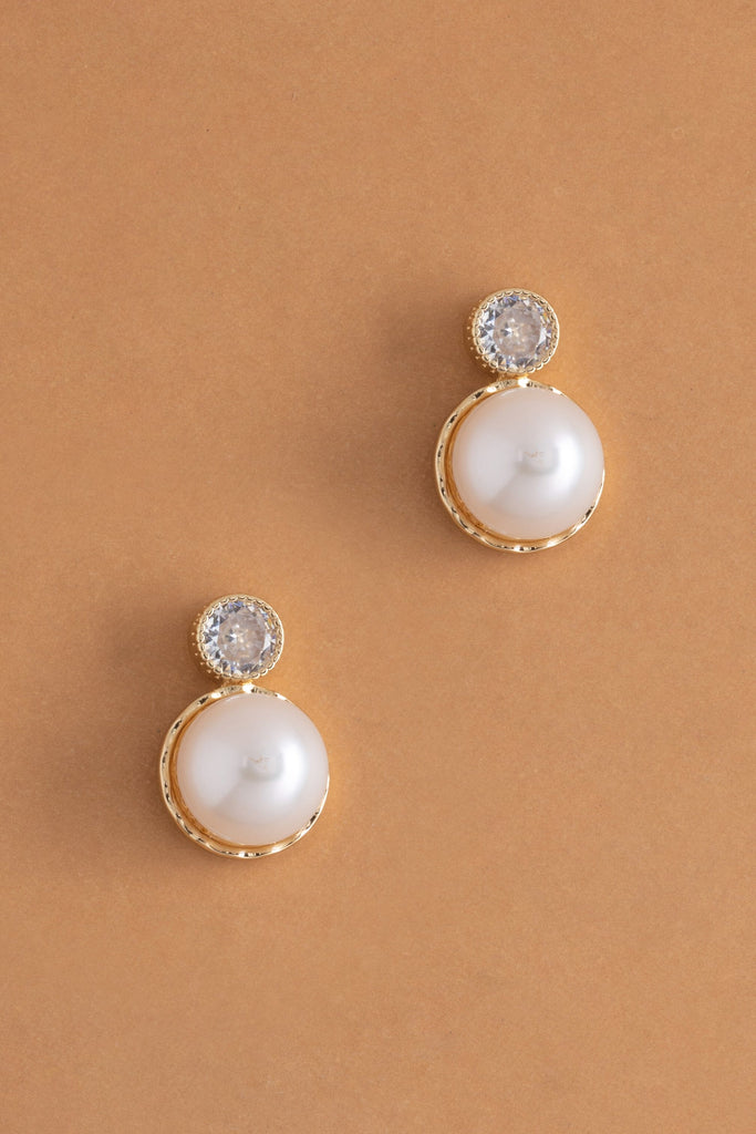 Rhinestone Round Pearl Bead Earrings - Nakamol