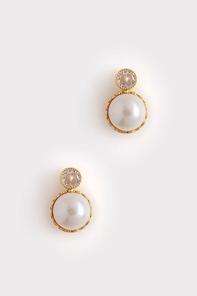Rhinestone Round Pearl Bead Earrings - Nakamol