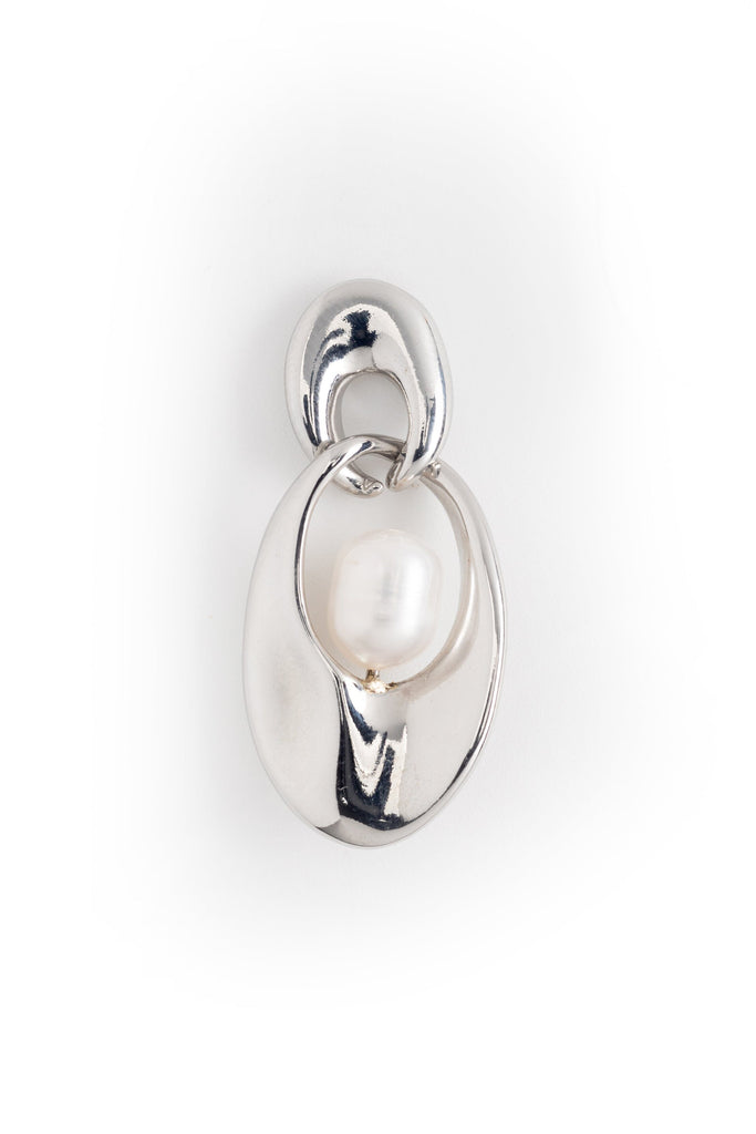 Double Oval Pearl Rhodium Earrings - Nakamol