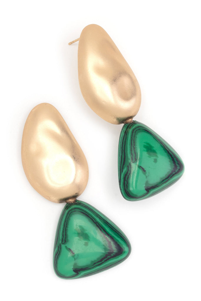 Gold Bean Triangle Malachite Earrings - Nakamol