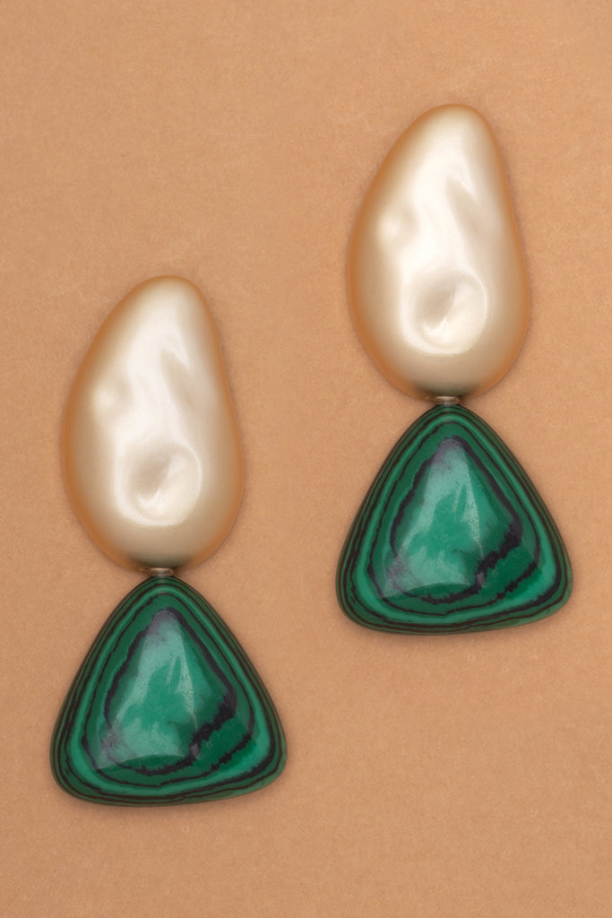 Gold Bean Triangle Malachite Earrings - Nakamol