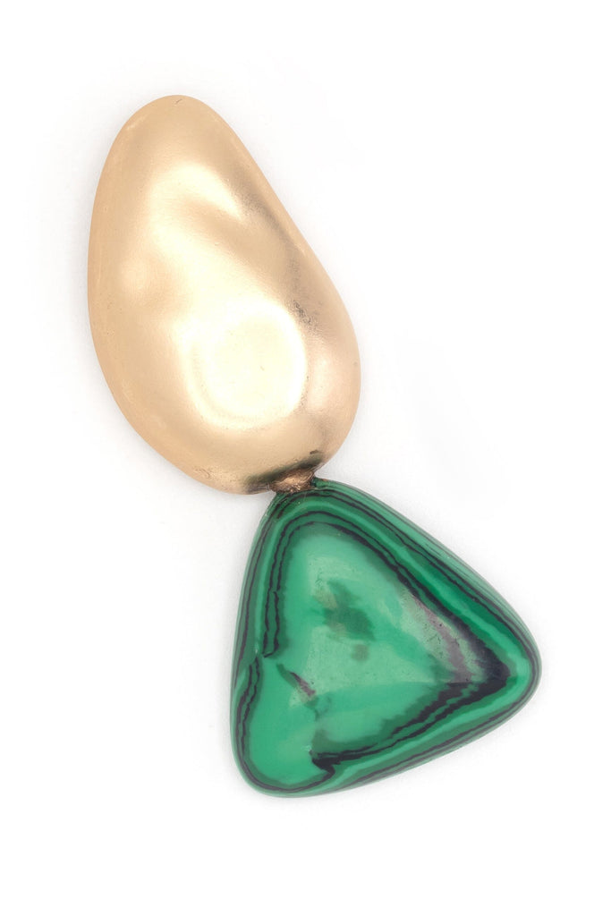 Gold Bean Triangle Malachite Earrings - Nakamol