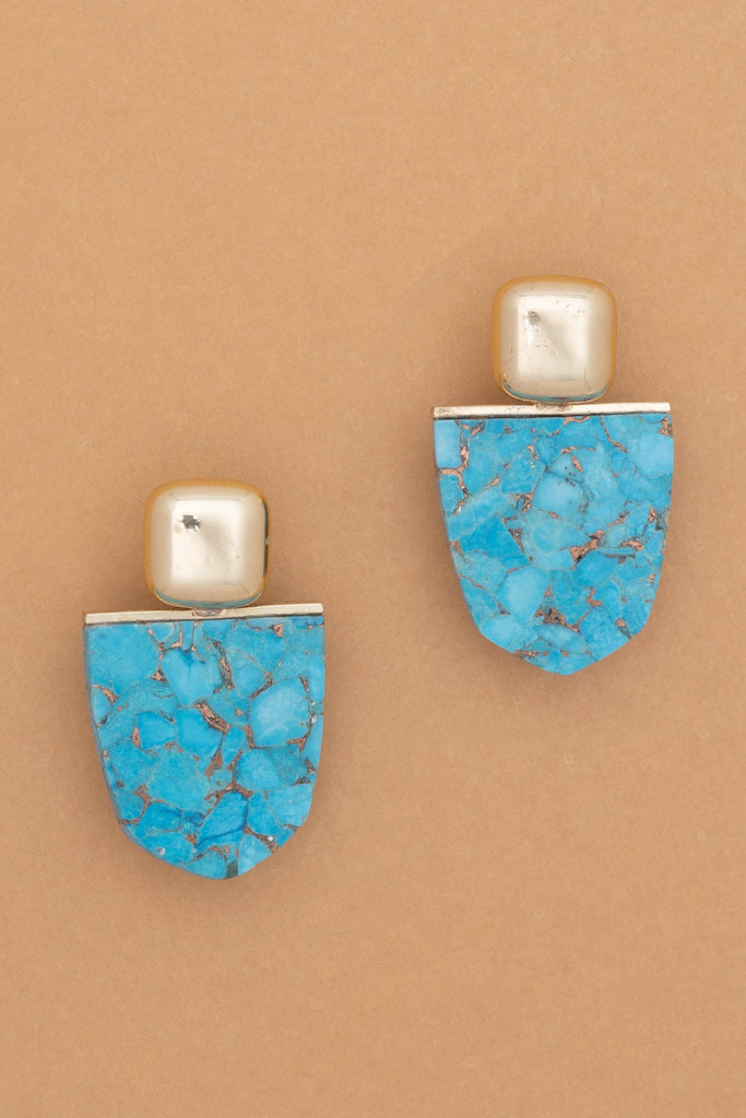 Turquoise Short Gold Earrings - Nakamol