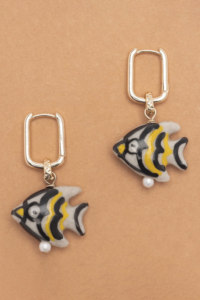 Black Gold Fish Drop Earrings - Nakamol