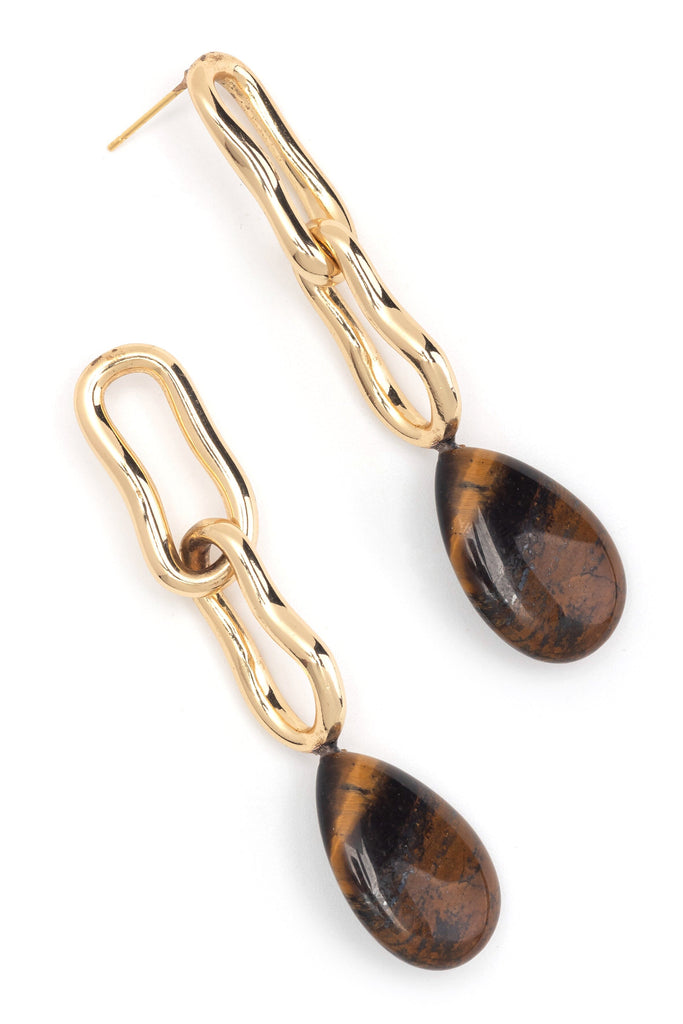 Tiger Eye Double Link Fold Earrings - Nakamol