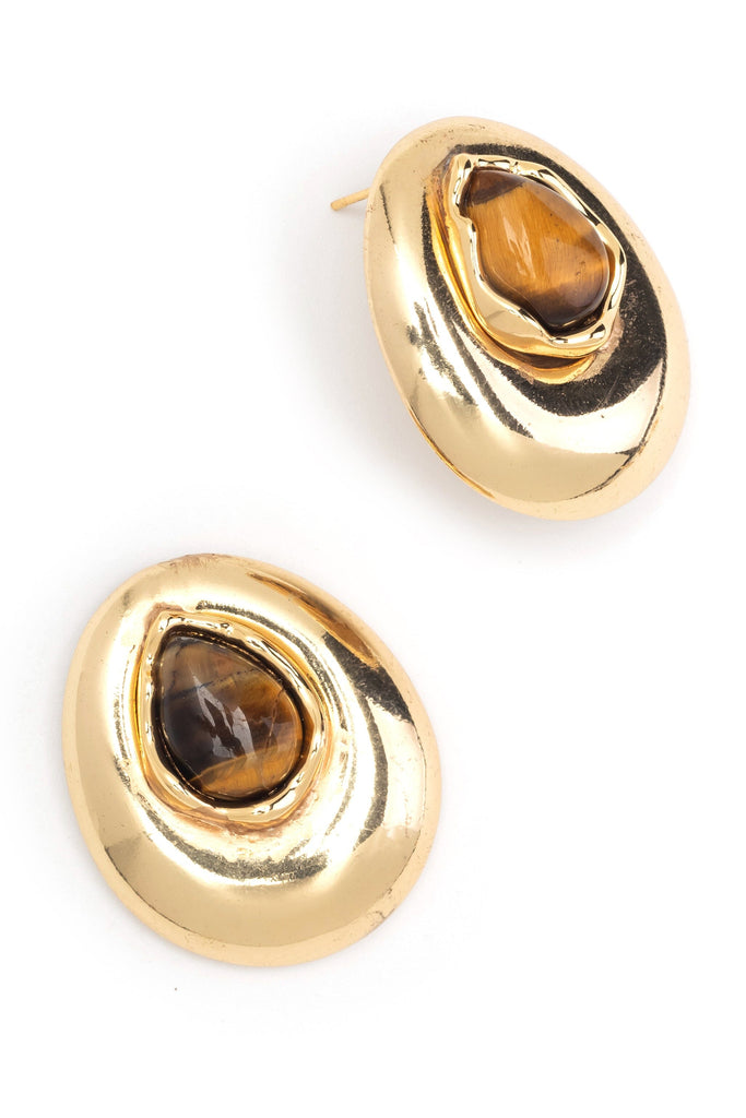 Tiger Eye Gold Stud Earrings - Nakamol