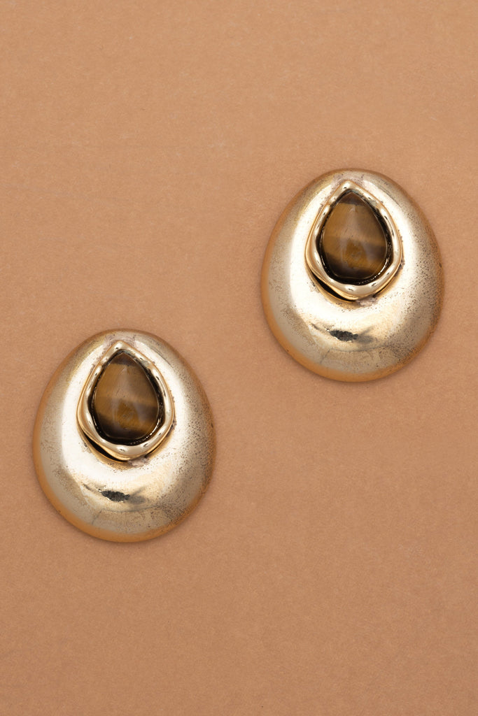 Tiger Eye Gold Stud Earrings - Nakamol