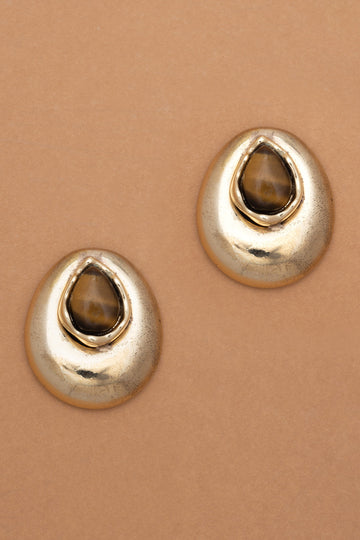 Tiger Eye Gold Stud Earrings - Nakamol
