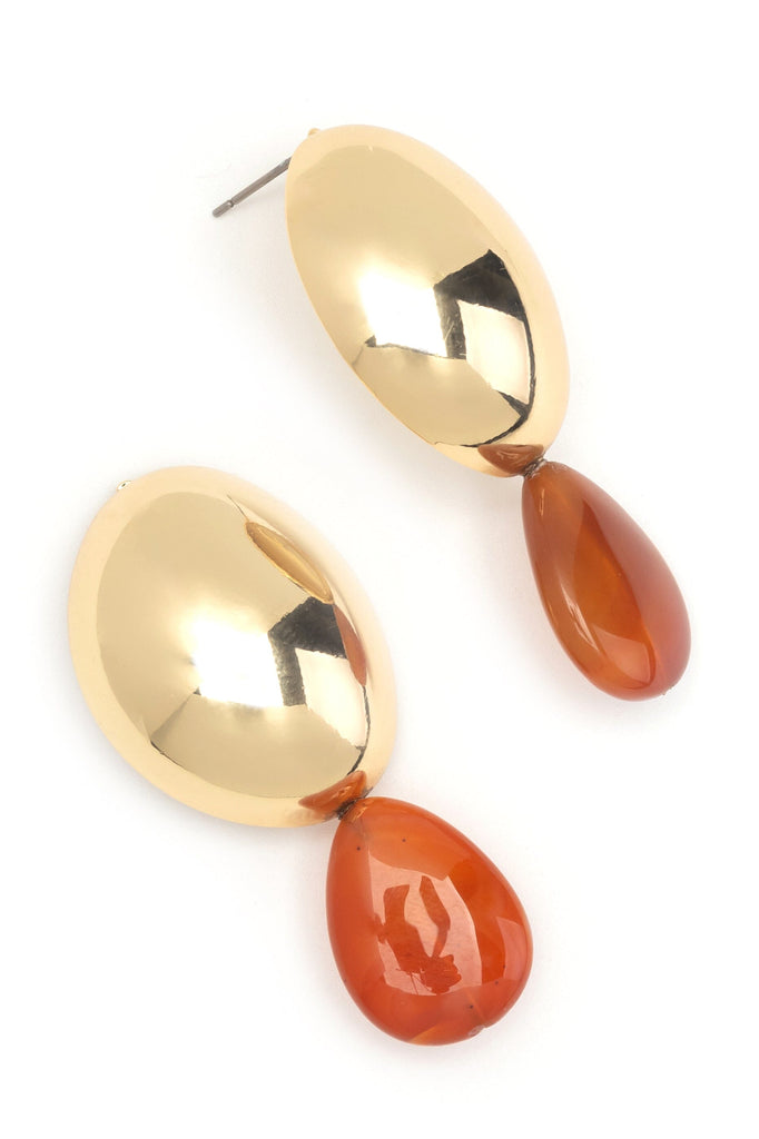 Gold Bean Rutilated Agate Drop Earrings - Nakamol
