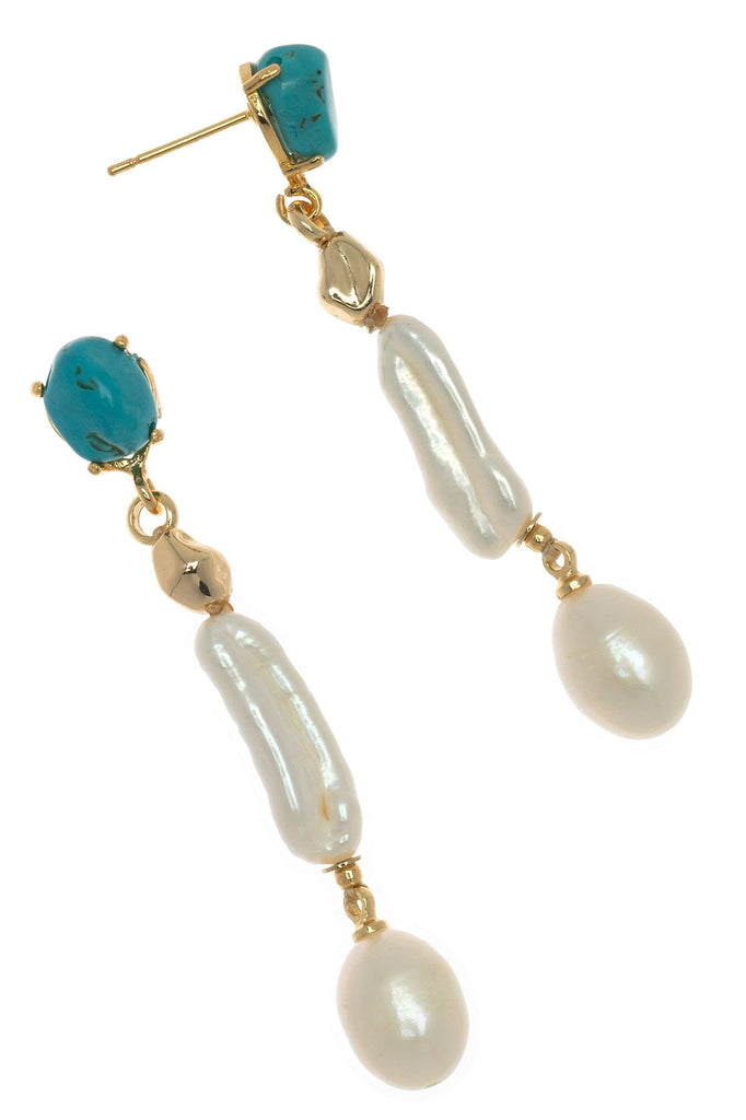 Turquoise and Pearl Drop Earrings - Nakamol