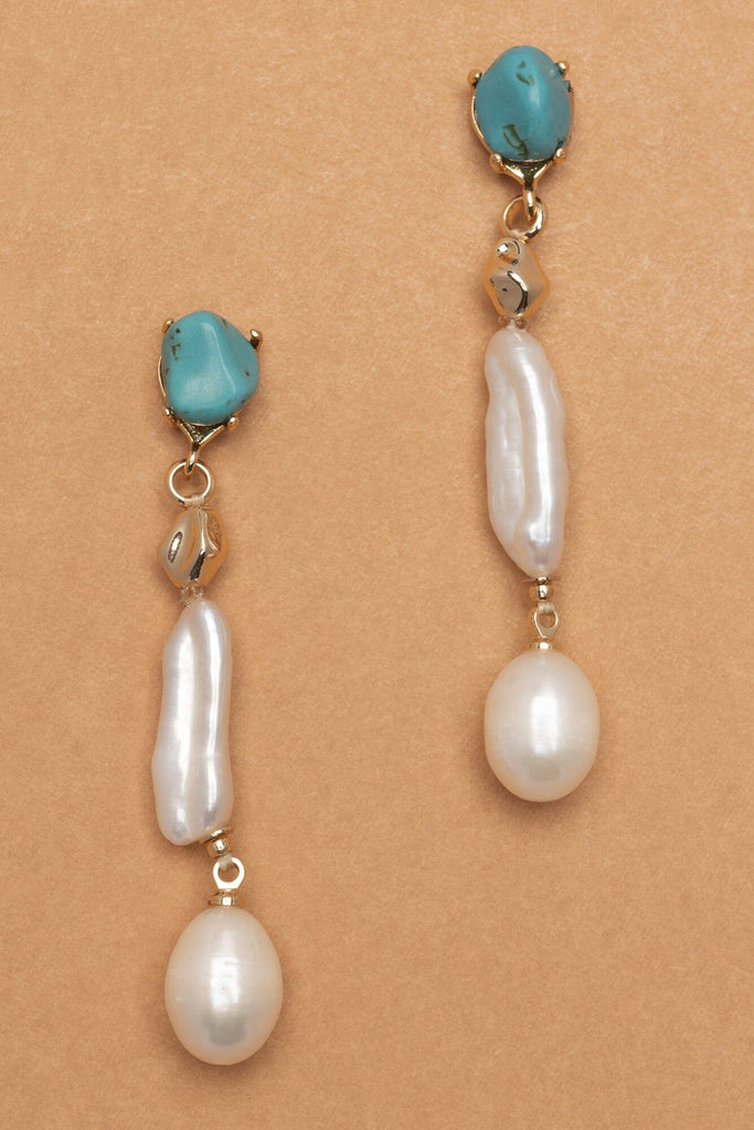 Turquoise and Pearl Drop Earrings - Nakamol