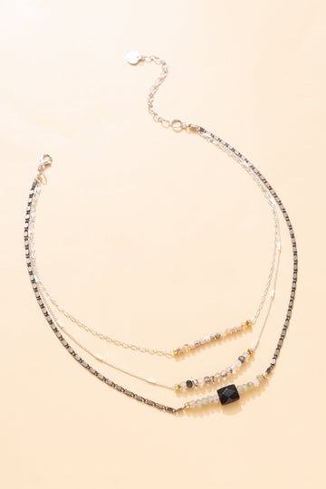 Beaded Gun Metal Triple Chain Necklace - Nakamol